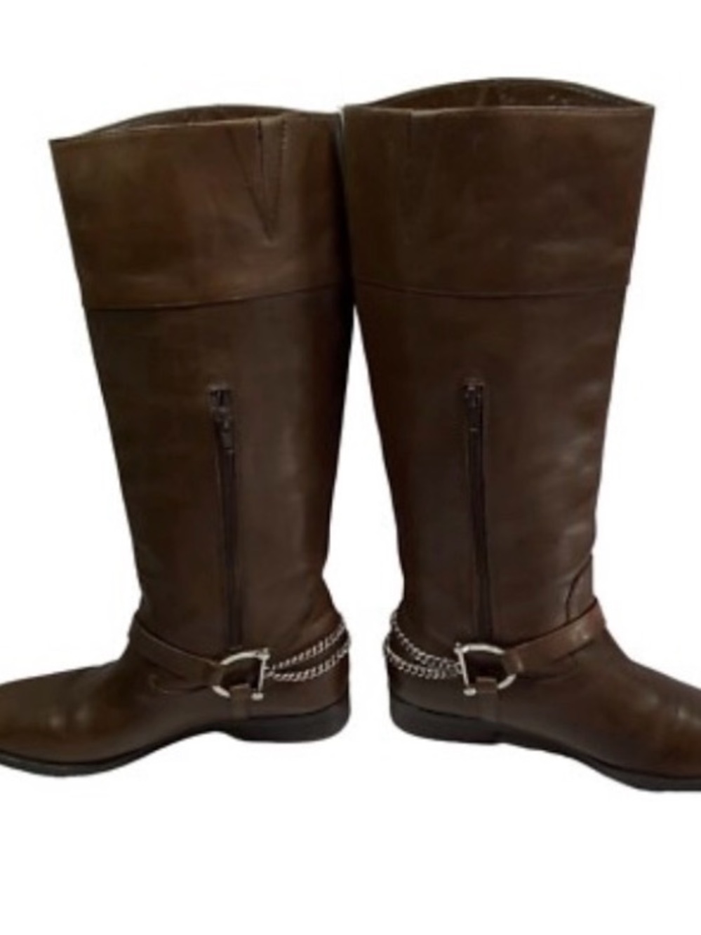 Lauren Ralph Lauren Jacqui Chain Riding Boot Leather Knee High Polo BRN 9B $249